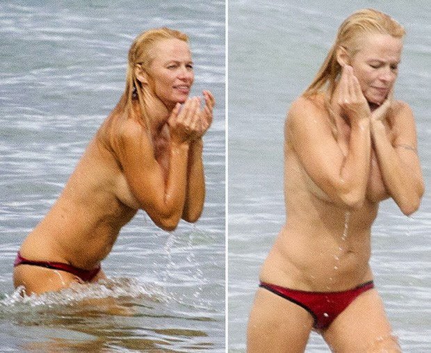 Aos 46 anos, Pamela Anderson exibe boa forma ao fazer topless na França 1 pamela2