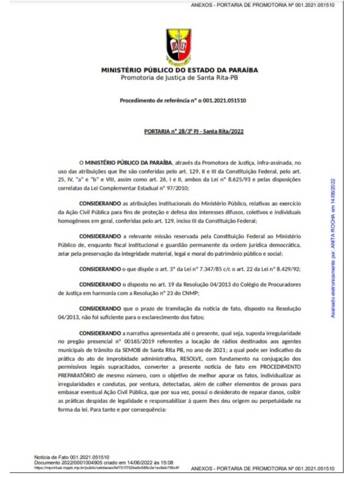 Ministério Público da Paraíba abre investigação de superfaturamento na compra de rádios pela Prefeitura de Santa Rita 2 Screenshot 20220617 215310 Instagram