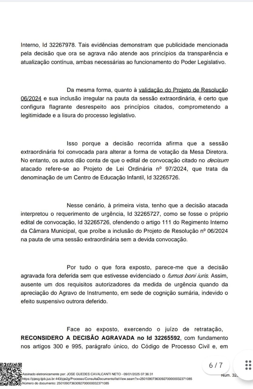 Justiça suspende alteração no regimento interno e destrava eleição na Câmara de Santa Rita 3 IMG 20250109 WA0284