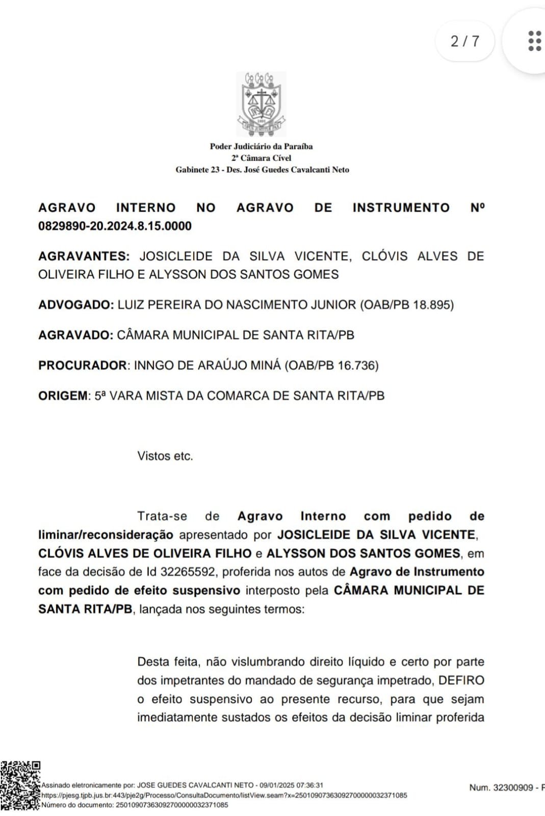 Justiça suspende alteração no regimento interno e destrava eleição na Câmara de Santa Rita 7 IMG 20250109 WA0318