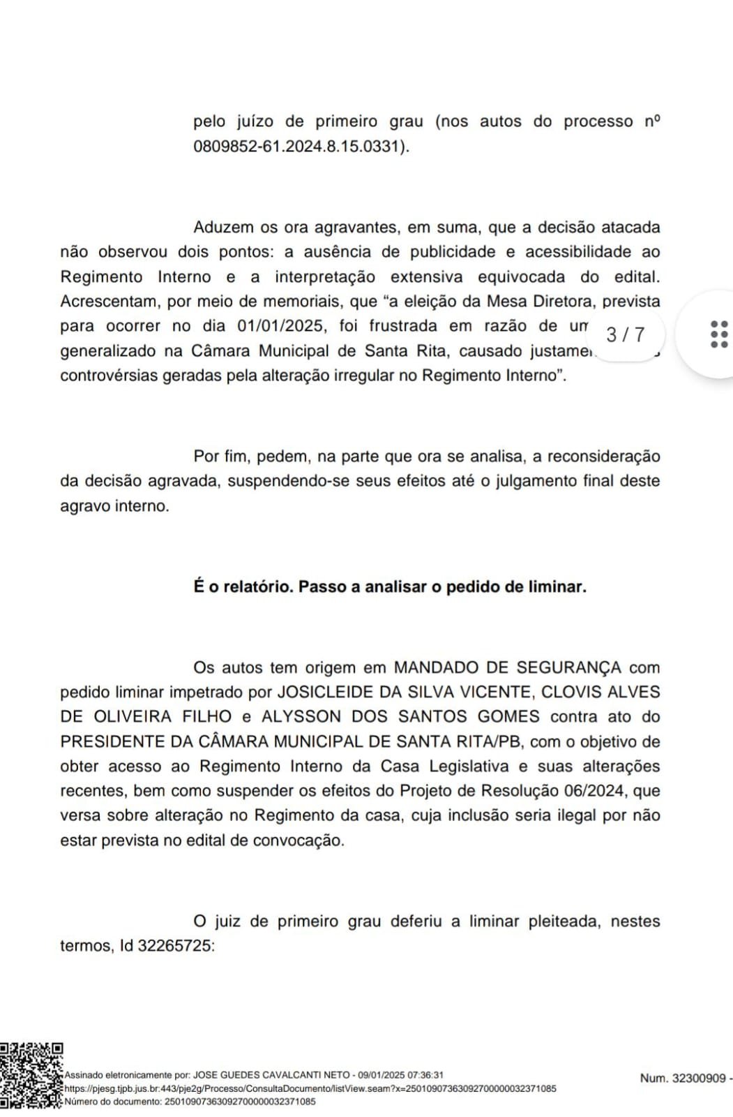 Justiça suspende alteração no regimento interno e destrava eleição na Câmara de Santa Rita 6 IMG 20250109 WA0319