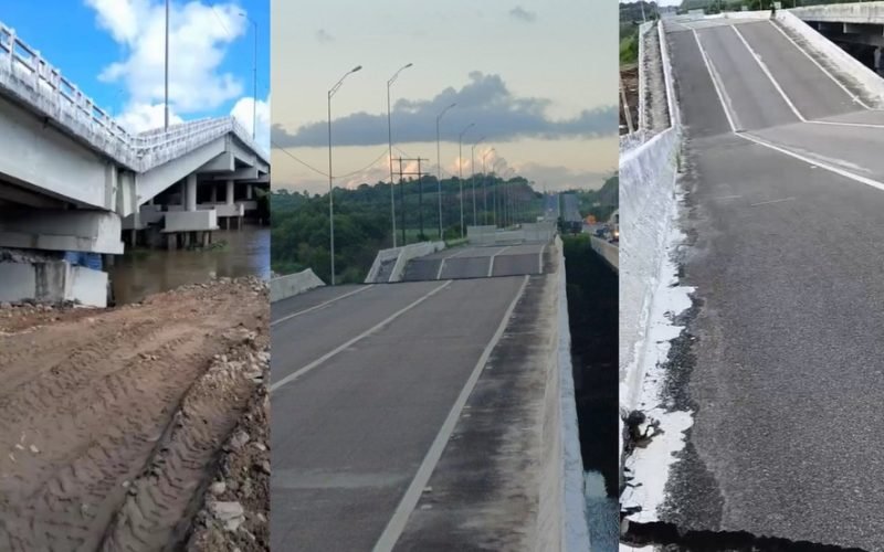 Trecho de ponte sobre o Rio Paraíba desaba na BR-101, em Santa Rita