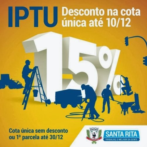 SANTA RITA: IPTU pode ser pago em cota única com desconto de 15% até o dia 10 de dezembro.