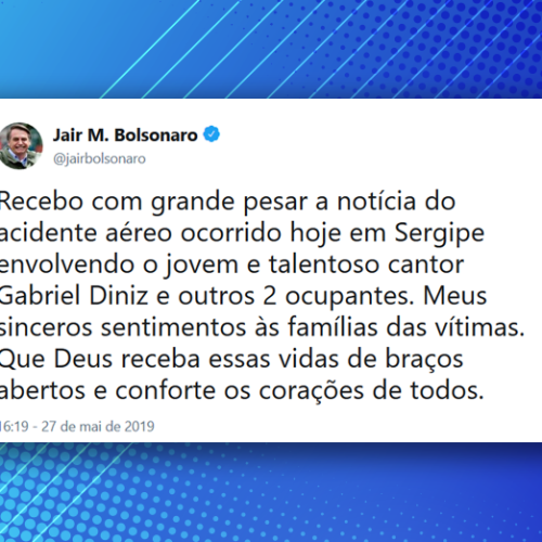 Nas redes sociais, Bolsonaro lamenta morte de Gabriel Diniz